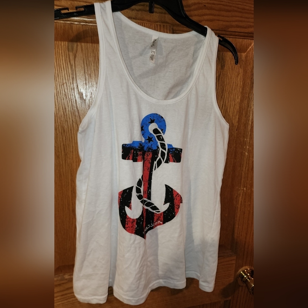 New Sofra Racerback Tank Nautical Anchor Graphic Passion Women's White TT302